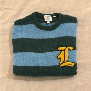 Lacoste Men's Crewneck Sweater - alpaca wool, Green and Blue rugby style, Size L